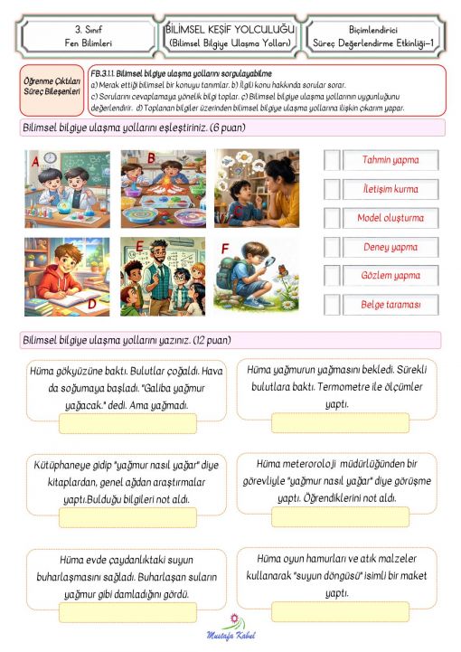  3.Sınıf Bilimsel Bilgiye Ulaşma Yolları Süreç Değerlendirme