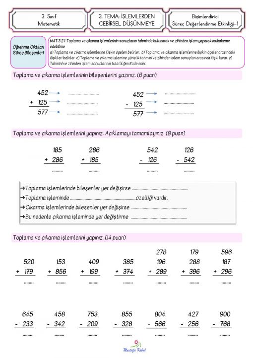 3.Sınıf Toplama İşlemi Süreç Değerlendirme