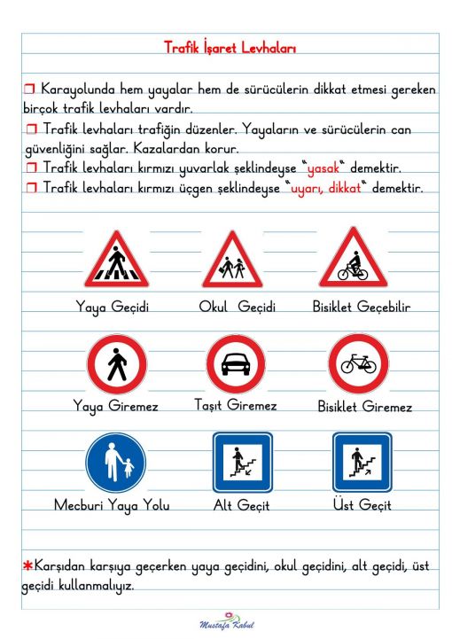 2.Sınıf Trafik İşaret Levhaları Defter Notu 2.Sınıf Trafik İşaret Levhaları Defter Notu