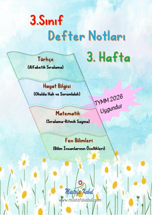 3.Sınıf Haftalık Defter Özetleri ve Defter Notları 