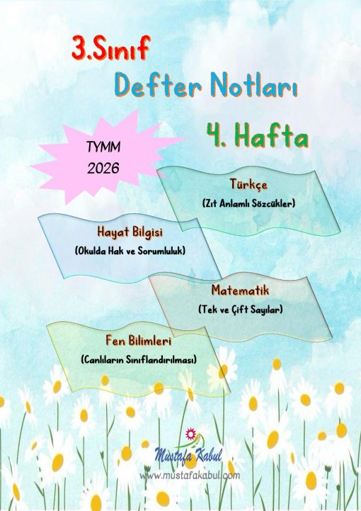 3.Sınıf Haftalık Defter Notları 4.Hafta