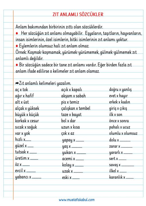  3.Sınıf Haftalık Defter Notları 4.Hafta