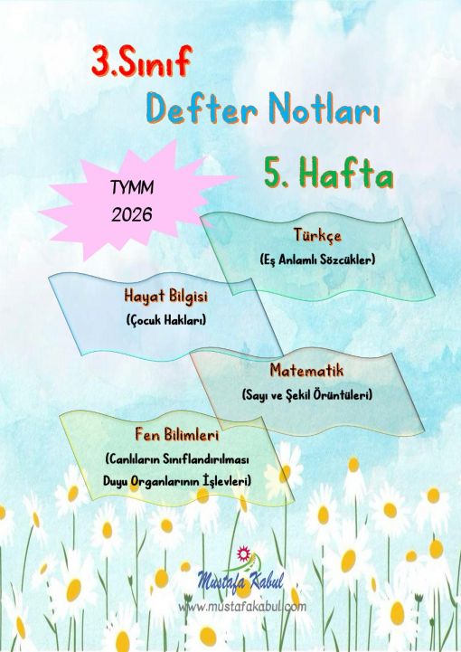 3.Sınıf Haftalık Defter Özetleri ve Defter Notları 