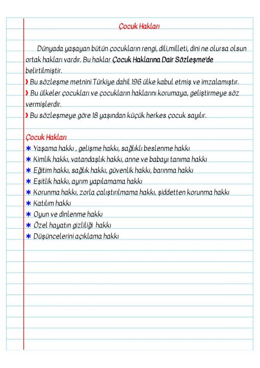 3.Sınıf Haftalık Defter Özetleri ve Defter Notları 