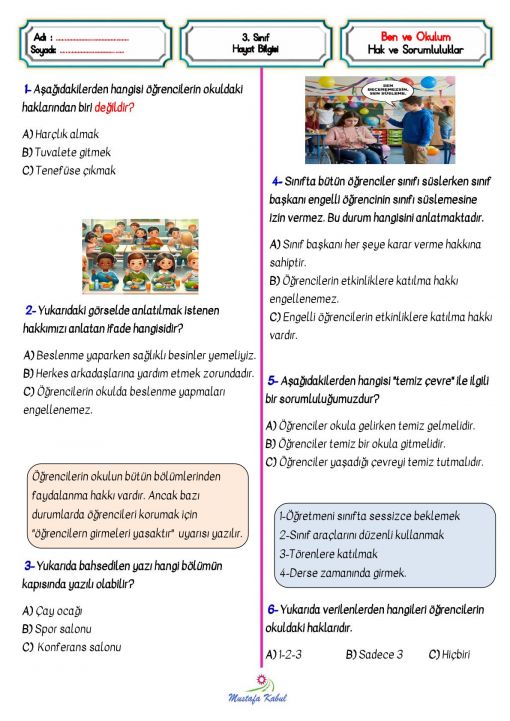 3.Sınıf Ben ve Okulum Çocuk Hakları