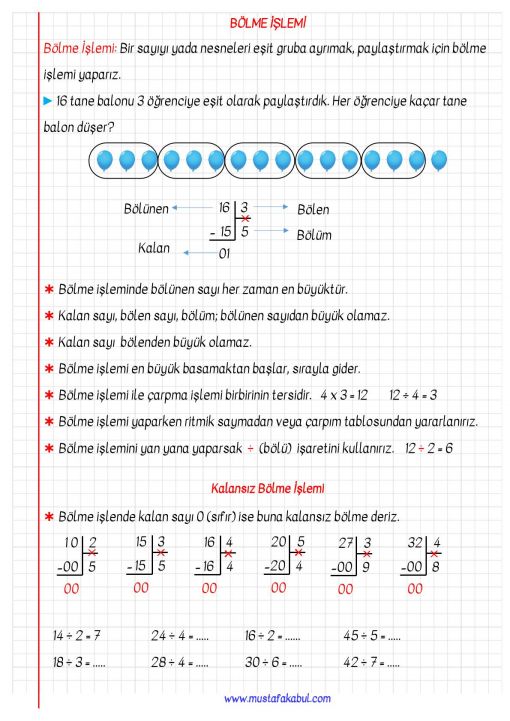 3.Sınıf Bölme İşlemi Defter Notu ve Konu Özeti