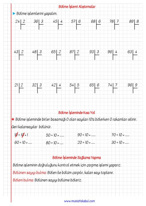 3.Sınıf Bölme İşlemi Defter Notu ve Konu Özeti