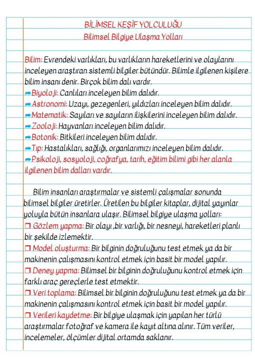 3.Sınıf Bilimsel Keşif Yolculuğu Defter Notu