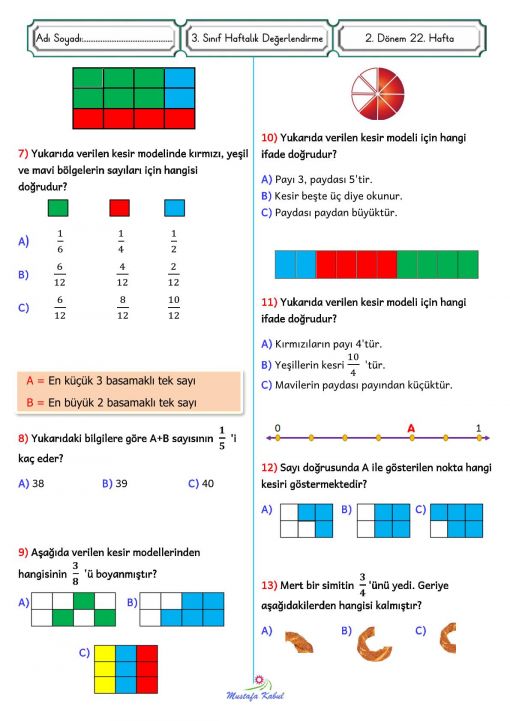  3.Sınıf Matematik Kesirler