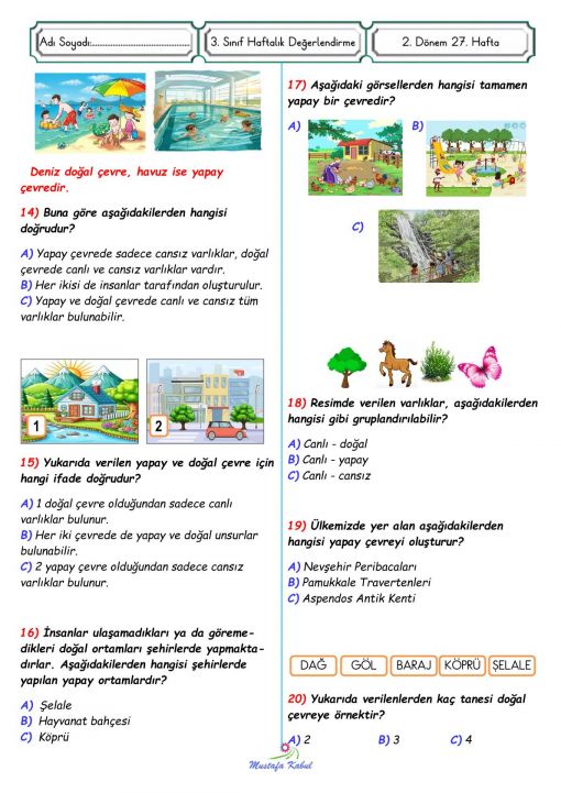   3.Sınıf Doğal ve Yapay Çevre