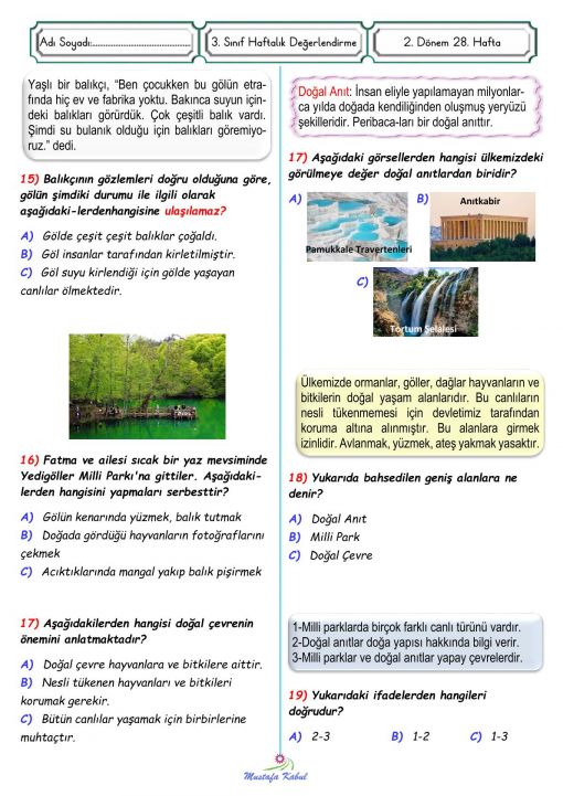  3.Sınıf Doğal Çevrenin Önemi