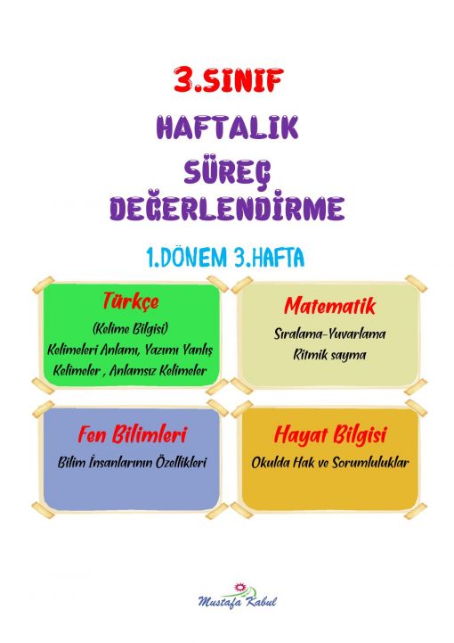  3.Sınıf  Haftalık Süreç Değerlendirme Sınavı