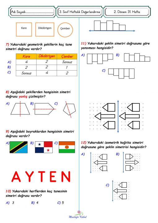  3.Sınıf Matematik Uzamsal İlişkiler