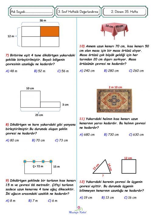  3.Sınıf Çevre Hesaplama