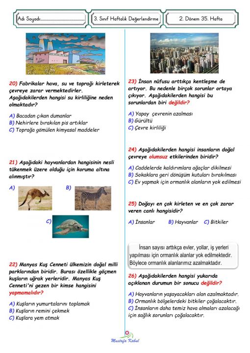  3.Sınıf Doğal Çevrenin Önemi