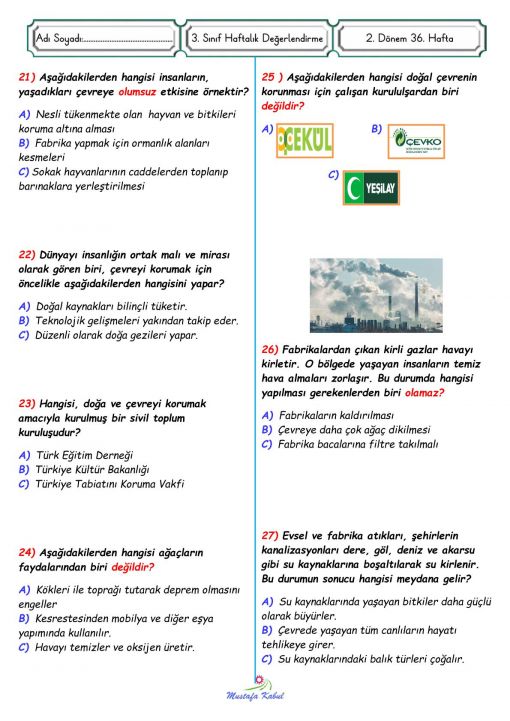  3.Sınıf Doğayı ve Çevreyi Koruma