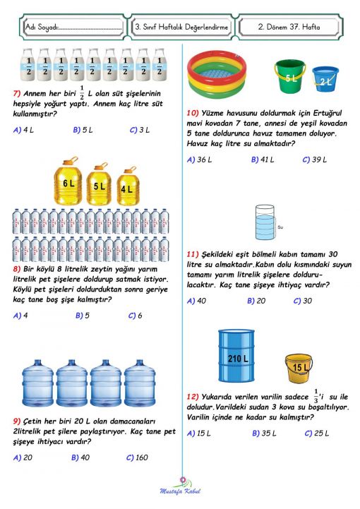  3.Sınıf Matematik Sıvı Ölçme