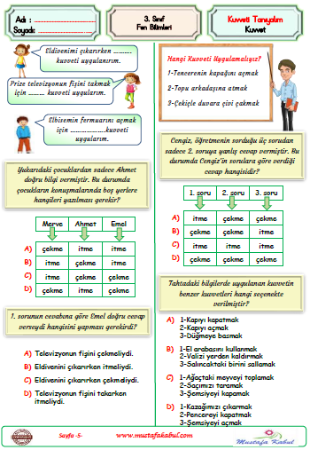  3.Sınıf Kuvveti Tanıyalım-Yeni Nesil Sorular-1