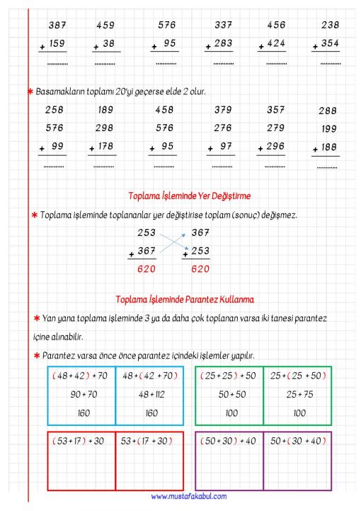 3.Sınıf Toplama İşlemi Defter Notu ve Konu Özeti