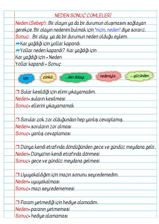 3.Sınıf Neden Sonuç Defter Notları ve Konu Özeti