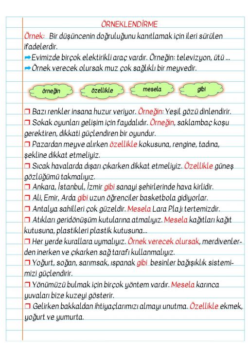 3.Sınıf Örneklendirme Defter Notu ve Konu Özeti