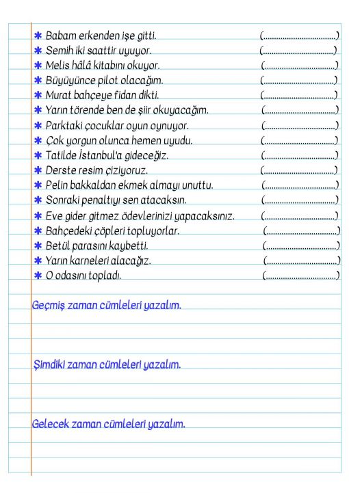 3.Sınıf Zaman İfadeleri Defter Notu ve Konu Özeti