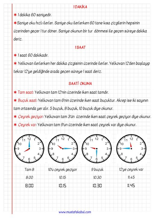 3.Sınıf Zamanı Ölçme Defter Notu ve Konu Özeti 3.Sınıf Zamanı Ölçme Defter Notu ve Konu Özeti