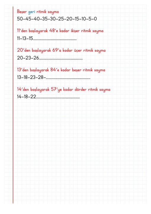   2.Sınıf Ritmik Sayma Defter Notu