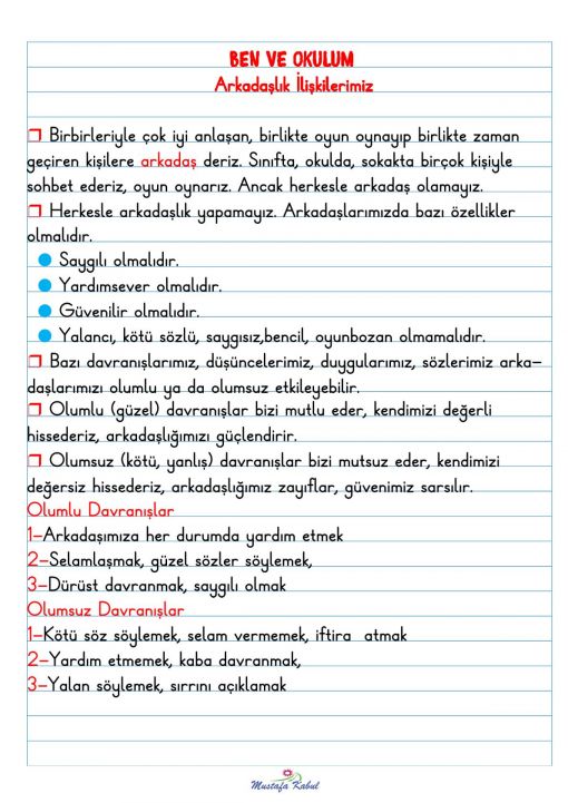 2.Sınıf 4.Hafta Defter Notları ve Konu Özetleri