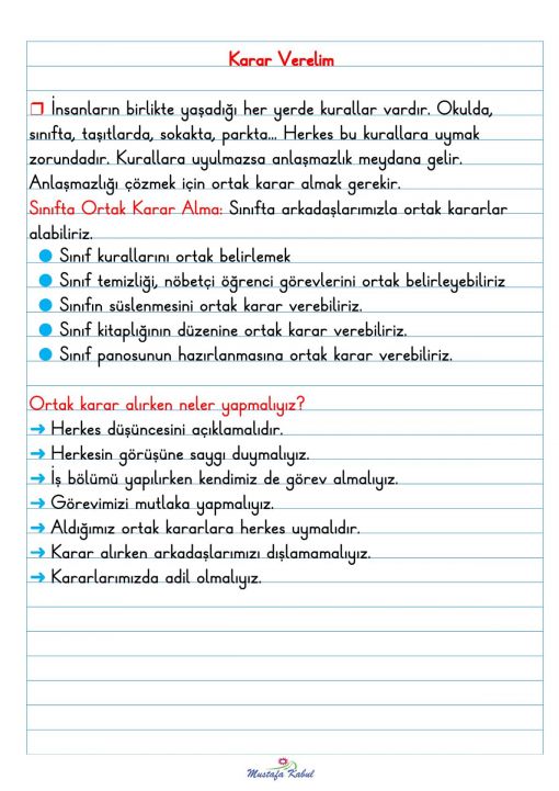 2.Sınıf Ortak Karar Alma Defter Notu 2.Sınıf Ortak Karar Alma Defter Notu