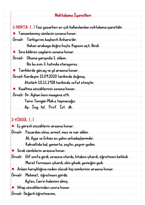 4.Sınıf Haftalık Defter Notları ve Konu Özetleri