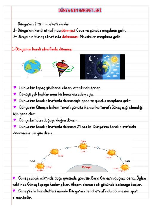 4.Sınıf Haftalık Defter Notları ve Konu Özetleri