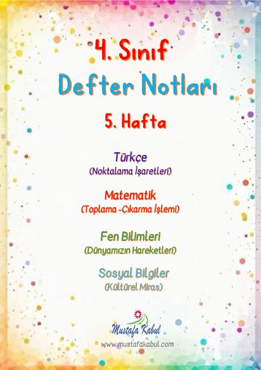 4.Sınıf Haftalık Defter Notları ve Konu Özetleri