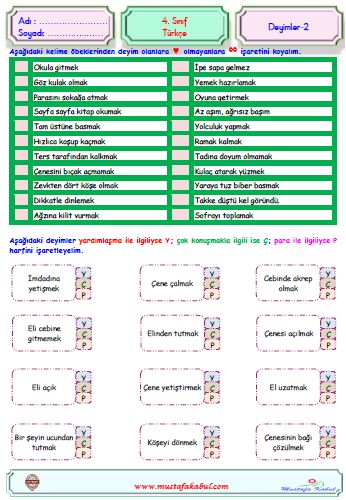   4.Sınıf Türkçe Deyimler ve Özdeyişler Test