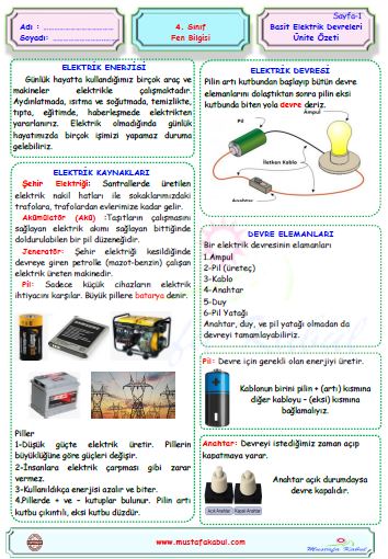 4.Sınıf Fen Bilgisi Elektrik