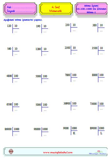  4.Sınıf Matematik Bölme İşlemi