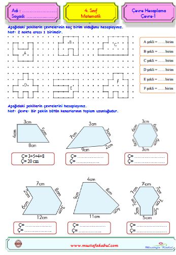   4.Sınıf  Matematik Çevre Hesaplama Yaprak test