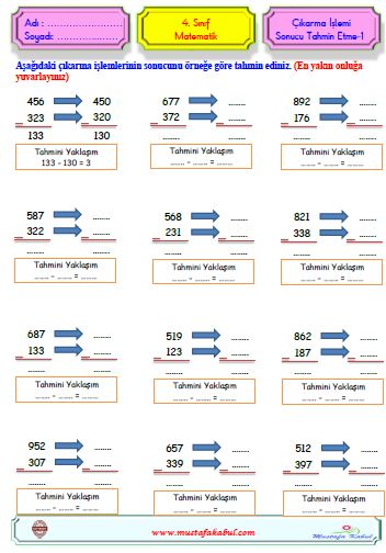  4.Sınıf Matematik Çıkarma İşlemi