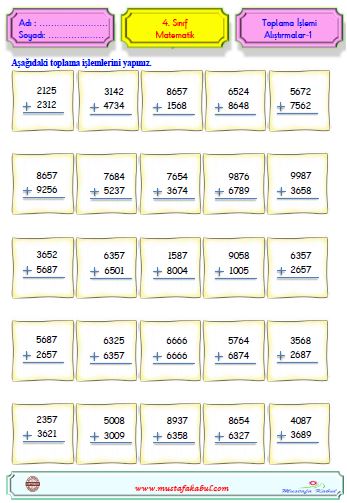  4.Sınıf Matematik Toplama İşlemi