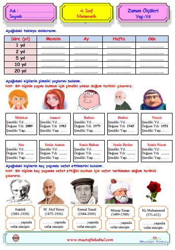  4.Sınıf Matematik Zaman Ölçüleri Etkinlikler