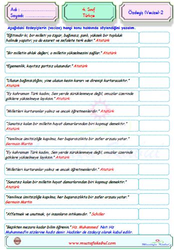   4.Sınıf Türkçe Deyimler ve Özdeyişler Test