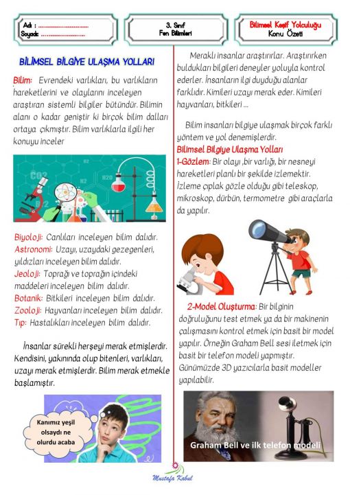  3.Sınıf Bilimsel Keşif Yolculuğu