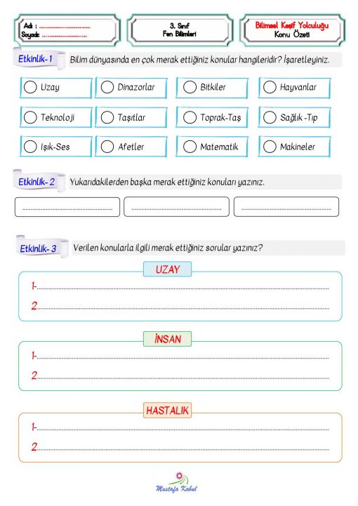   3.Sınıf Bilimsel Keşif Yolculuğu