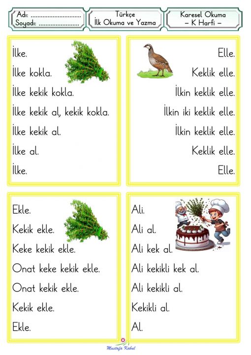  K Harfi Karesel Okuma metinleri