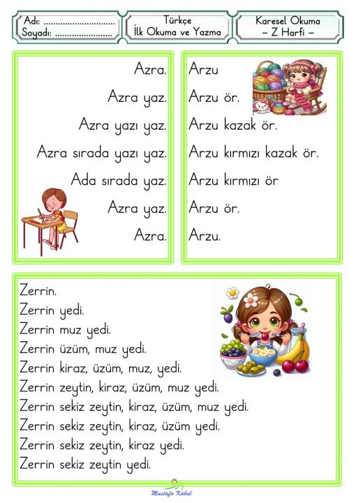 Z Harfi Karesel Okuma Metinleri