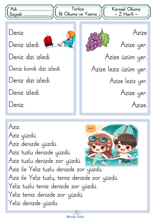  Z Harfi Karesel Okuma Metinleri