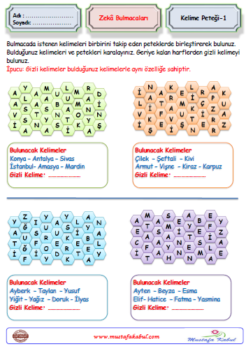   Zeka Bulmacaları Kelime Petek Bulmaca