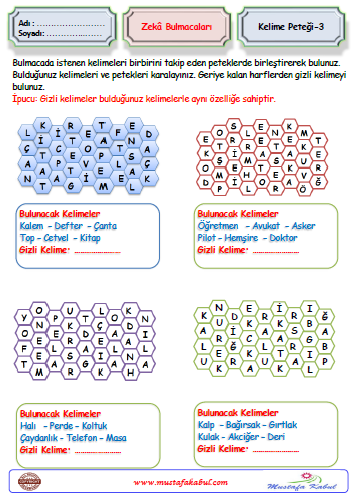   Zeka Bulmacaları Kelime Petek Bulmaca