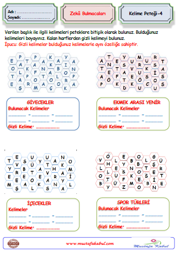   Zeka Bulmacaları Kelime Petek Bulmaca