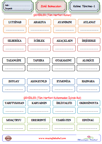   Zeka Bulmacaları Kelime Türetme